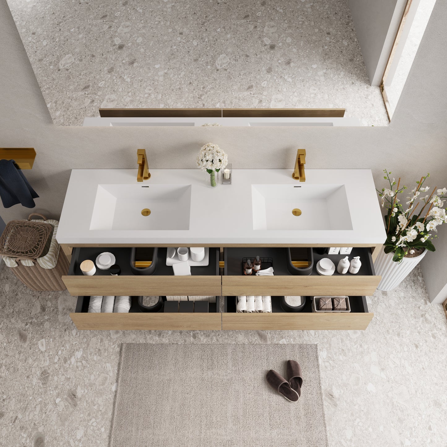 72" Aurelia - Floating Bathroom Vanity Natural Oak