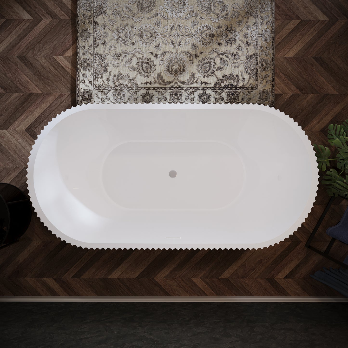 60" Fluted Acrylic Freestanding Soaking Bathtub, Glossy White A13