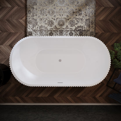 60" Fluted Acrylic Freestanding Soaking Bathtub, Glossy White A13