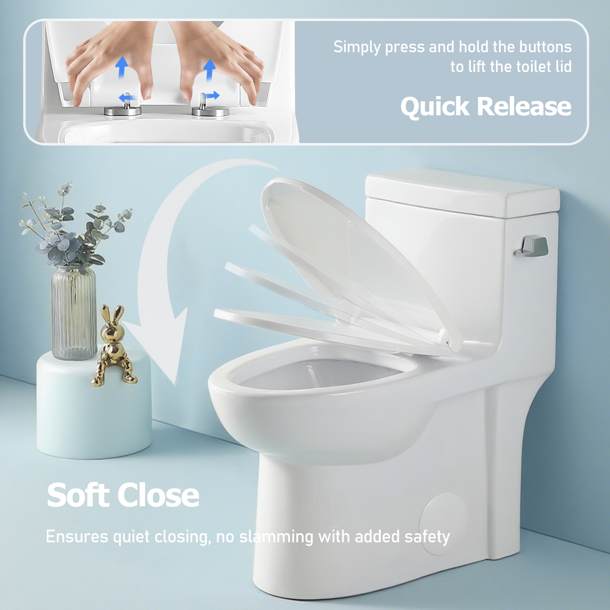 Ceramic One-Piece Toilet, 1.28 GPF Single-Flush, Comfort Height Elongated Bowl, Soft-Close Seat, Glossy White