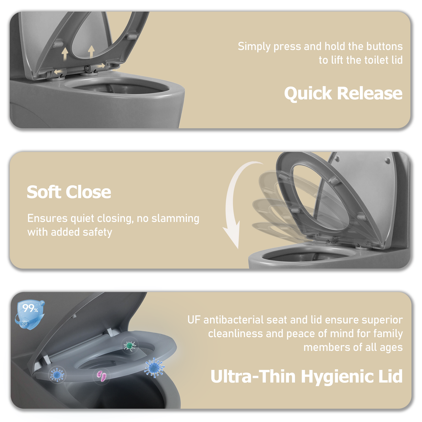 One-Piece Toilet T01, Dual Flush 1.1/1.6 GPF Light  Grey