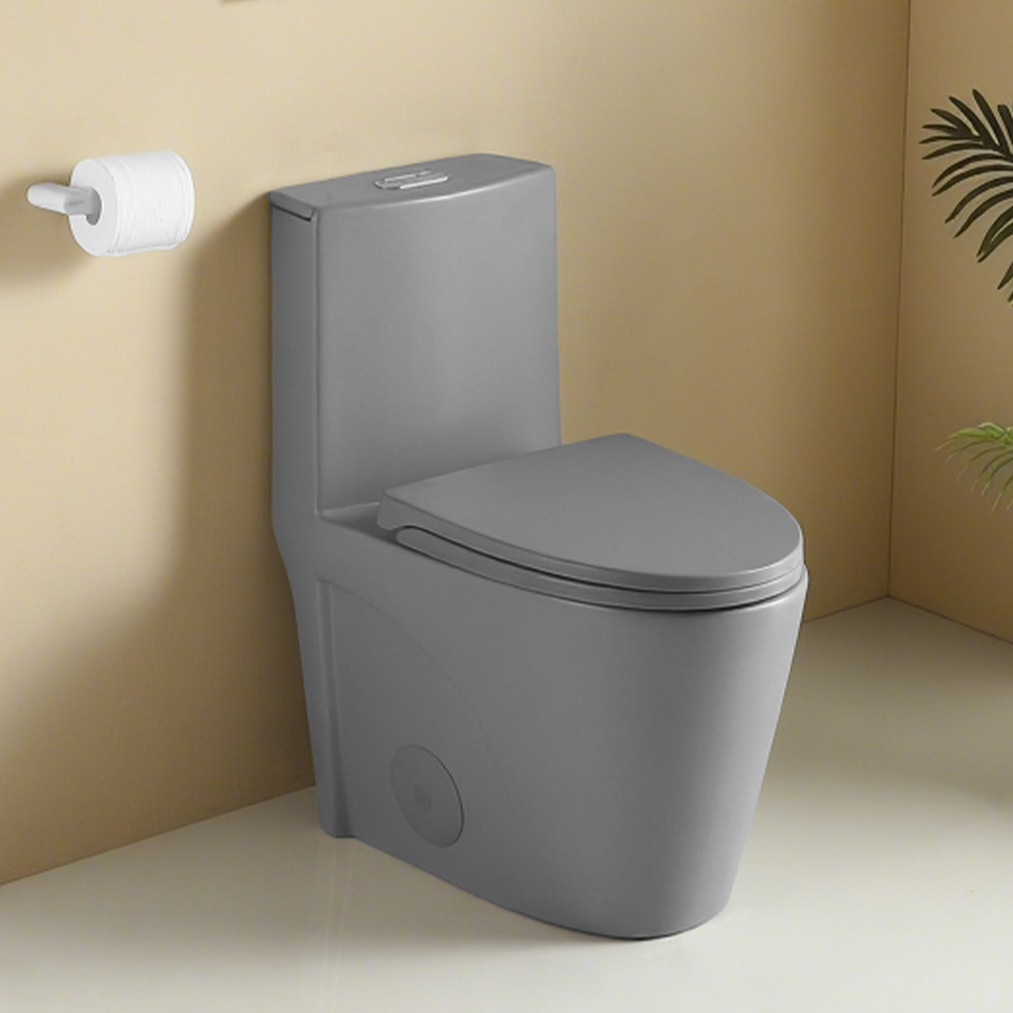 Dual-Flush Ceramic One-Piece Toilet 1.1/1.6 GPF, Elongated Comfort Height Bowl, Soft-Close Seat, Adjustable 0.8/1.28 GPF, Light Grey