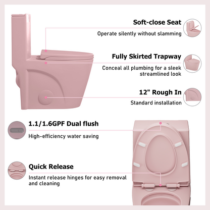 One-Piece Toilet T01, Dual Flush 1.1/1.6 GPF Matte Rose