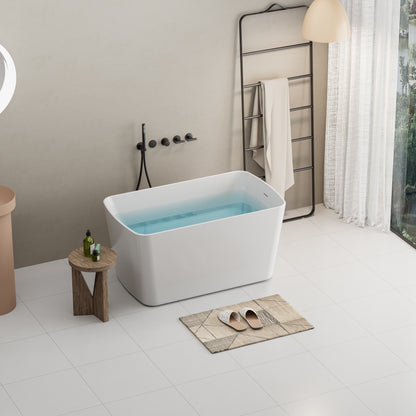 49" Acrylic Freestanding Japanese Soaking Bathtub, Glossy White/Black