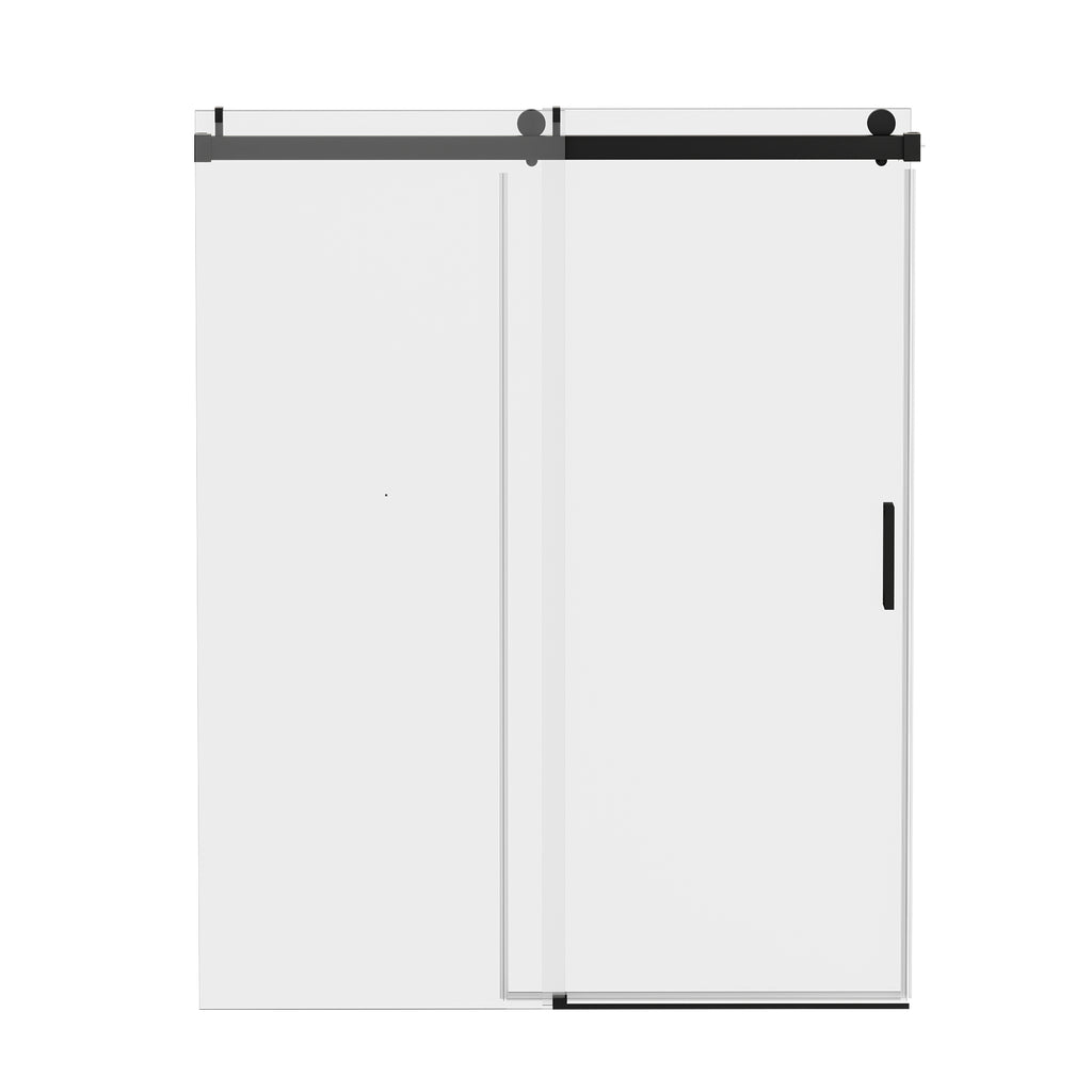 56–60" Frameless Soft-Closing Sliding Shower Door, 1/4" Tempered Glass with Safety Film, Matte Black