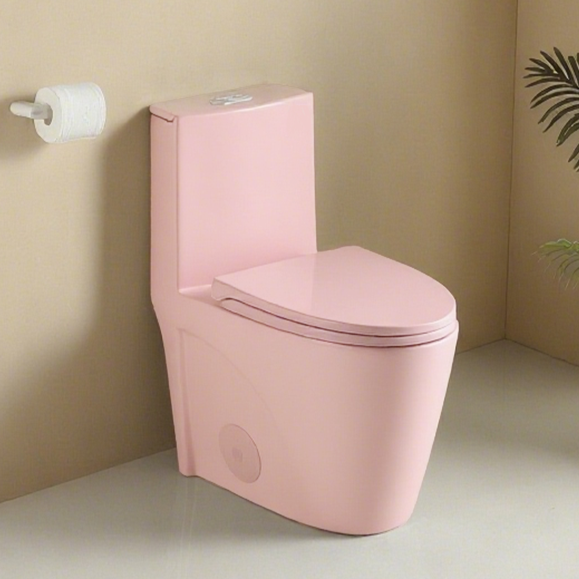 Dual-Flush Ceramic One-Piece Toilet 1.1/1.6 GPF, Water-Saving Elongated Comfort Height Bowl, Soft-Close Seat, Pink