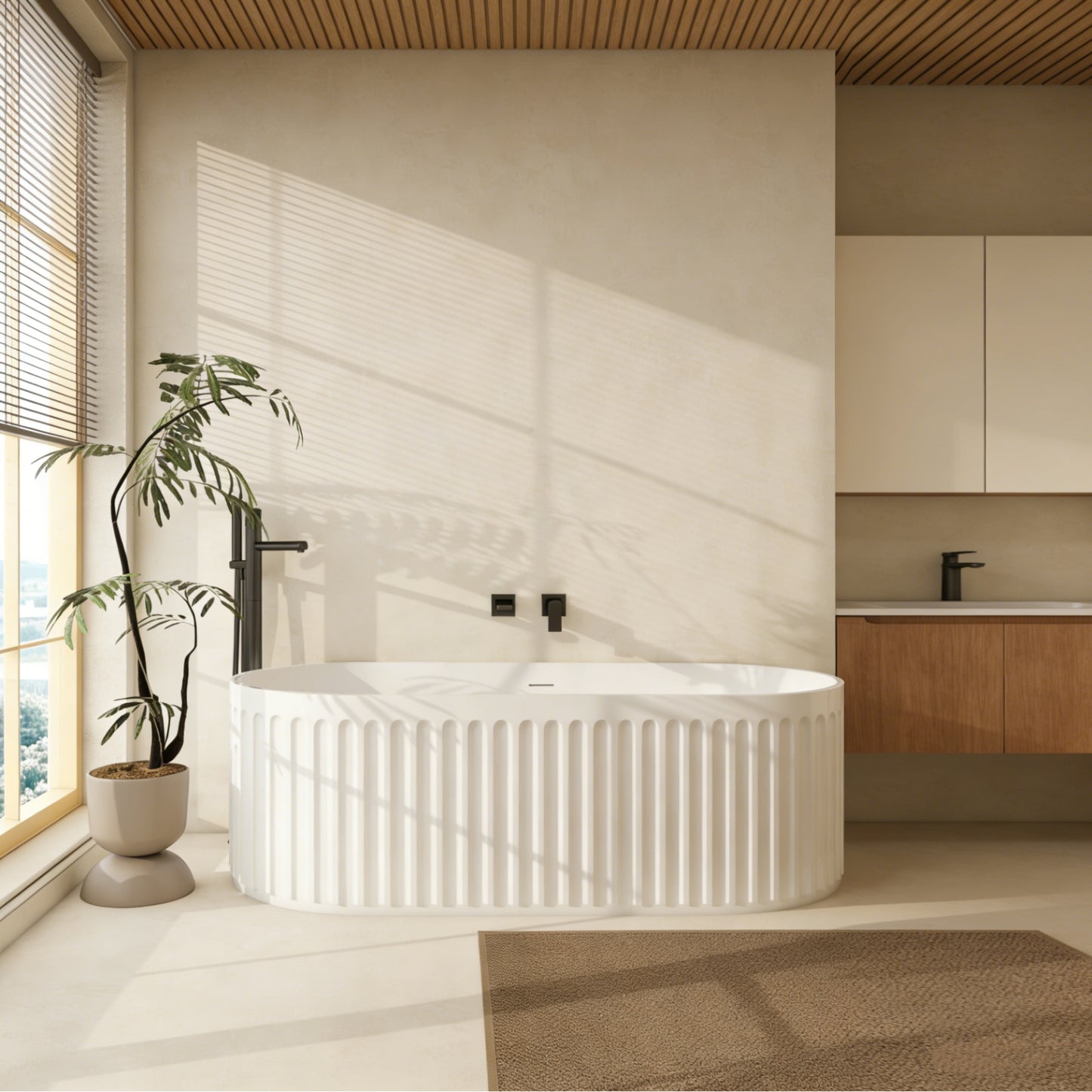 67" Fluted Freestanding Stone Resin Deep Soaking Bathtub S13-67