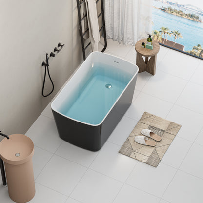 49" Acrylic Freestanding Japanese Soaking Bathtub, Glossy White/Black