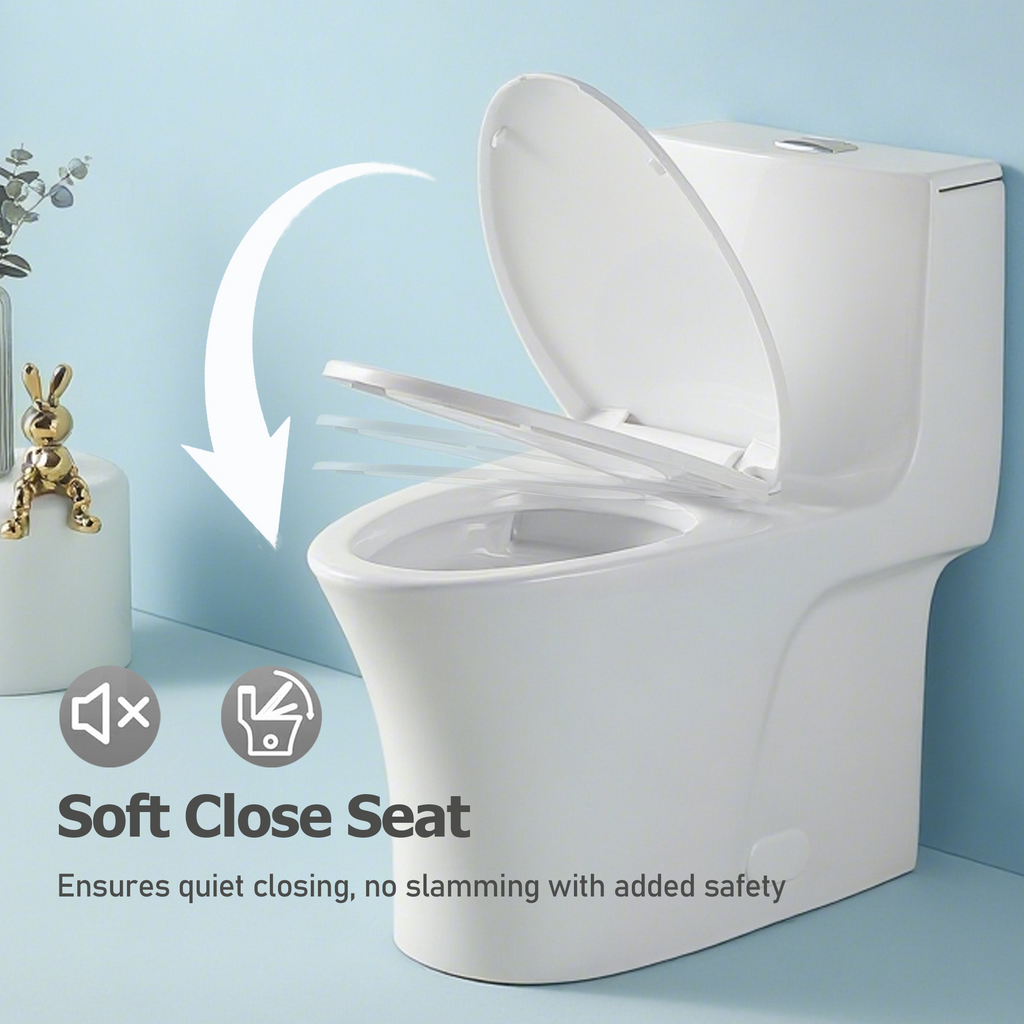 Ceramic One-Piece Toilet, Dual-Flush 1.1/1.6 GPF, Comfort Height Elongated Bowl, Soft-Close Seat, Gloss White