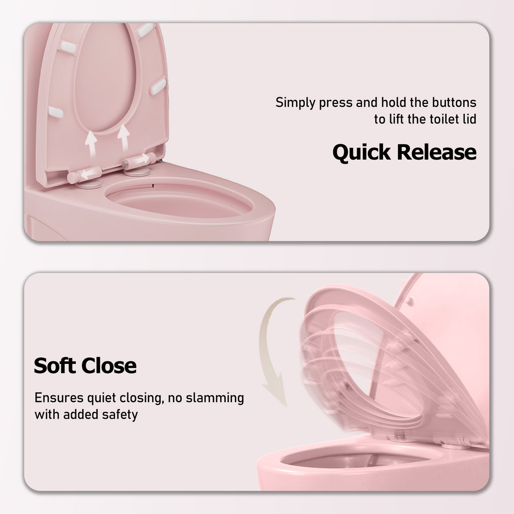 Dual-Flush Ceramic One-Piece Toilet 1.1/1.6 GPF, Water-Saving Elongated Comfort Height Bowl, Soft-Close Seat, Pink