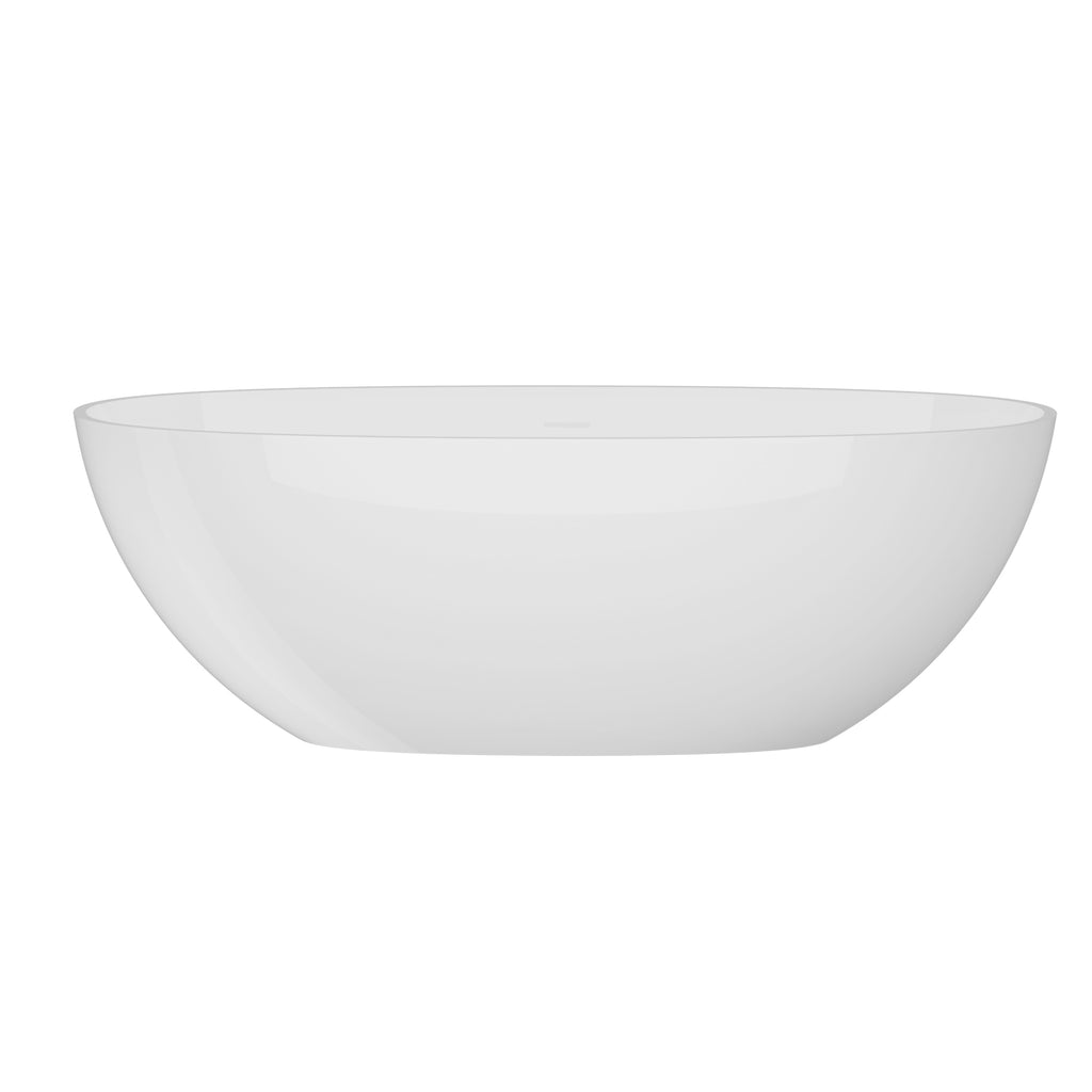 65" Freestanding Solid Surface Bathtub, Luxury Stone Resin Soaking Tub, Overflow & Drain, Glossy White