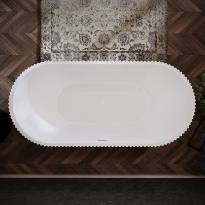 67" Fluted Acrylic Freestanding Soaking Bathtub, Glossy White A13