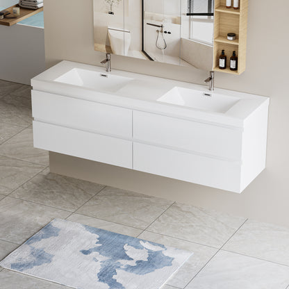 72" Angela - Floating Bathroom Vanity Double Sink Glossy White V11-72GW