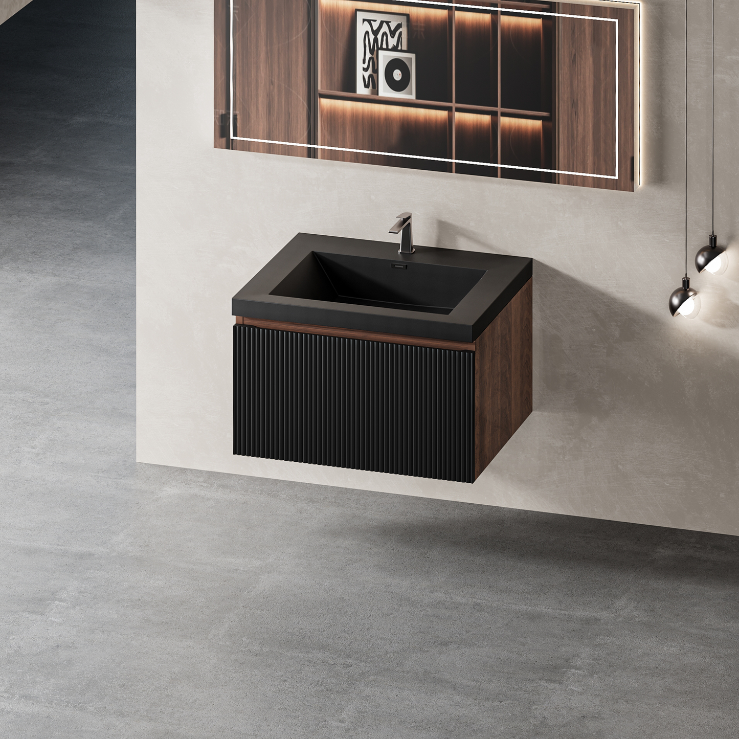24" Liner - Floating Bathroom Vanity Smoked Walnut & lnk Black