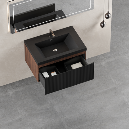 30" Liner - Floating Bathroom Vanity Smoked Walnut & lnk Black