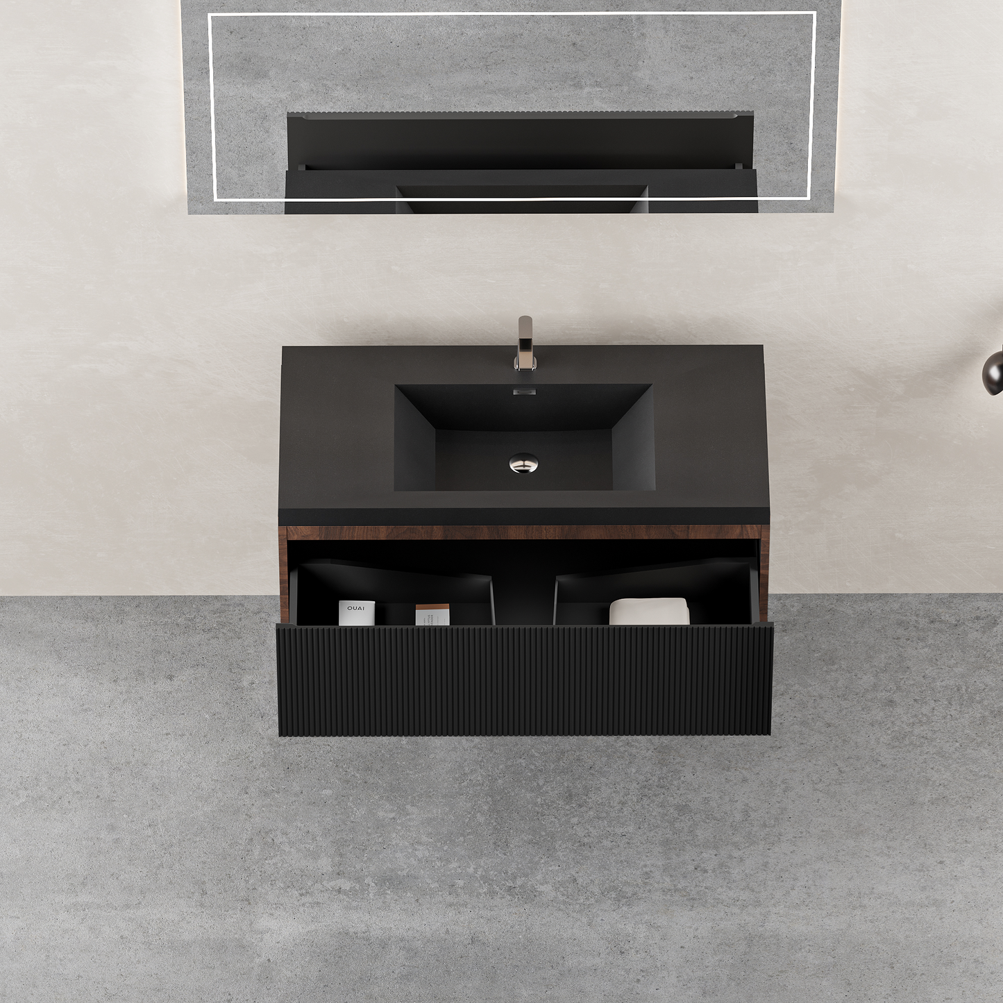 36" Liner - Floating Bathroom Vanity Smoked Walnut & lnk Black