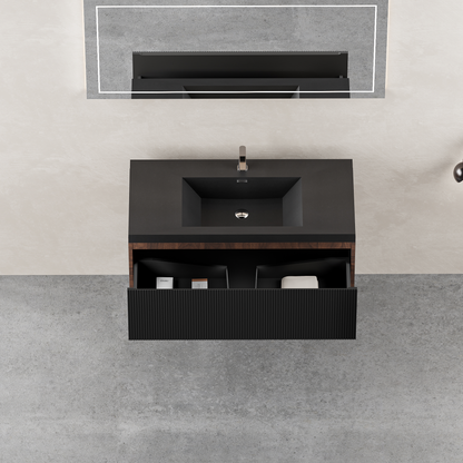 36" Liner - Floating Bathroom Vanity Smoked Walnut & lnk Black