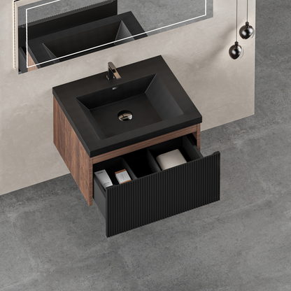 24" Liner - Floating Bathroom Vanity Smoked Walnut & lnk Black