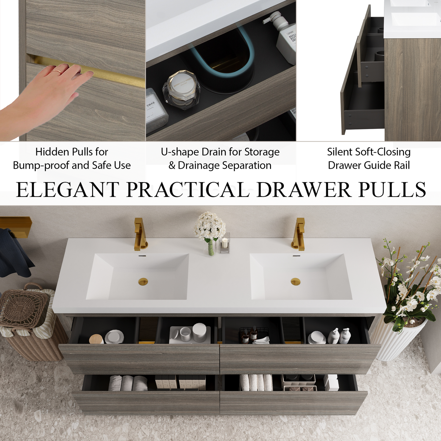 72" Aurelia - Freestanding Bathroom Vanity Ash Grey