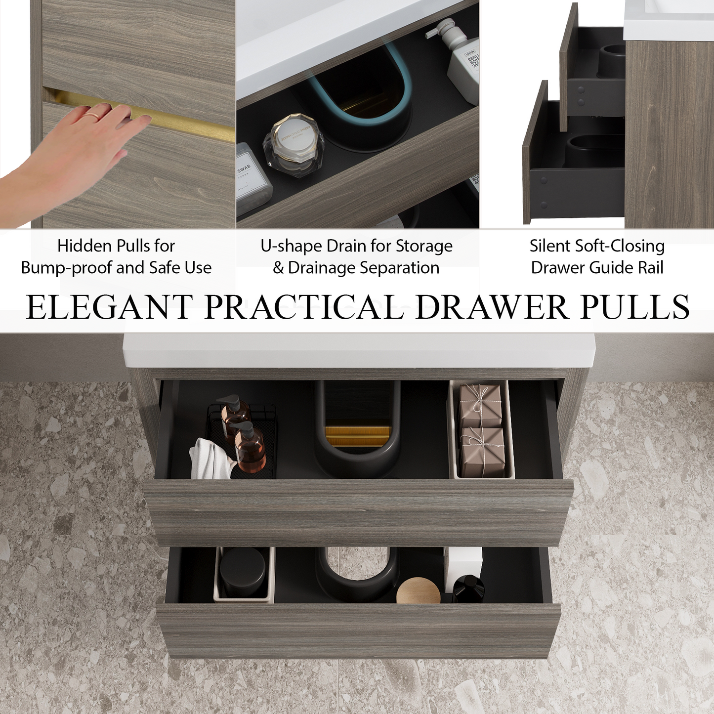 30" Aurelia - Floating Bathroom Vanity Ash Grey