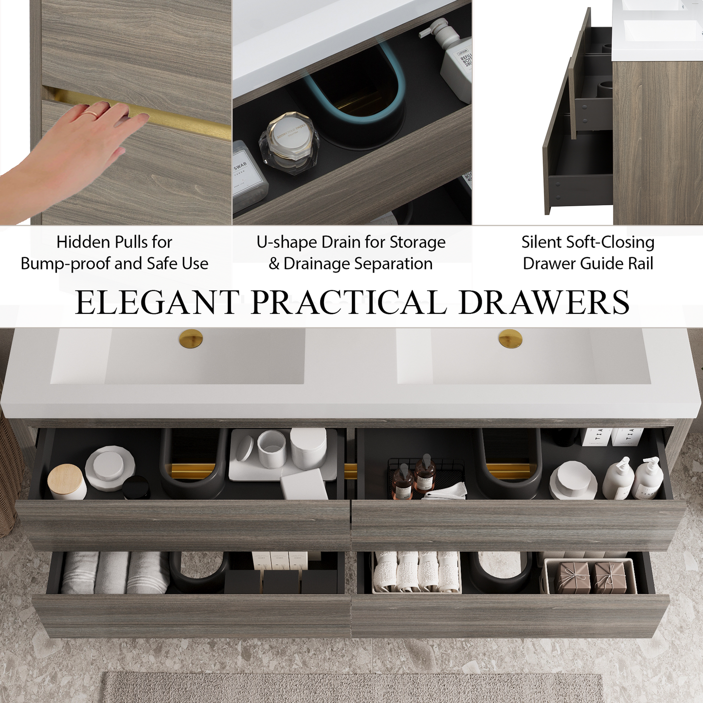 60" Aurelia - Floating Bathroom Vanity Ash Grey