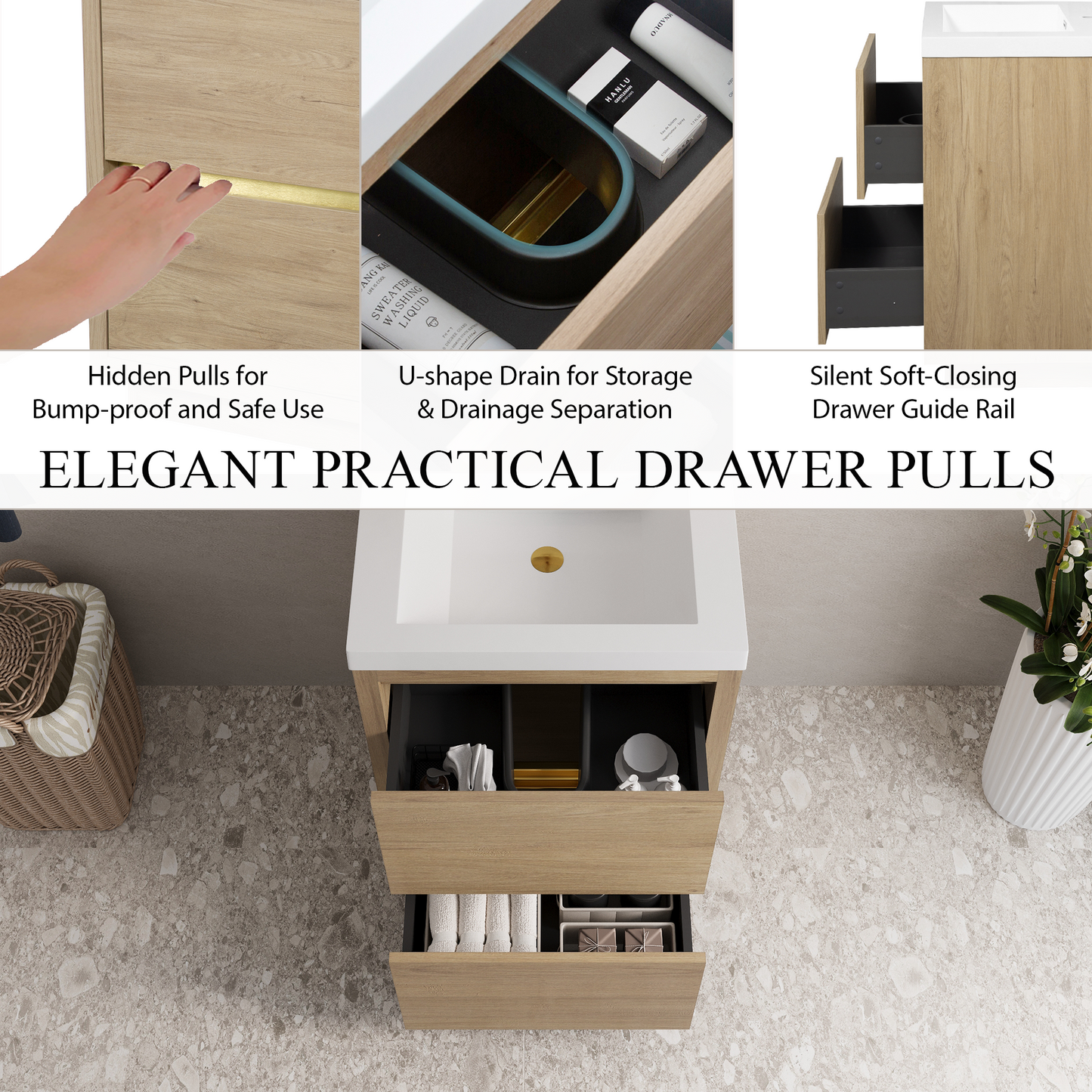 24" Aurelia - Freestanding Bathroom Vanity Natural Oak