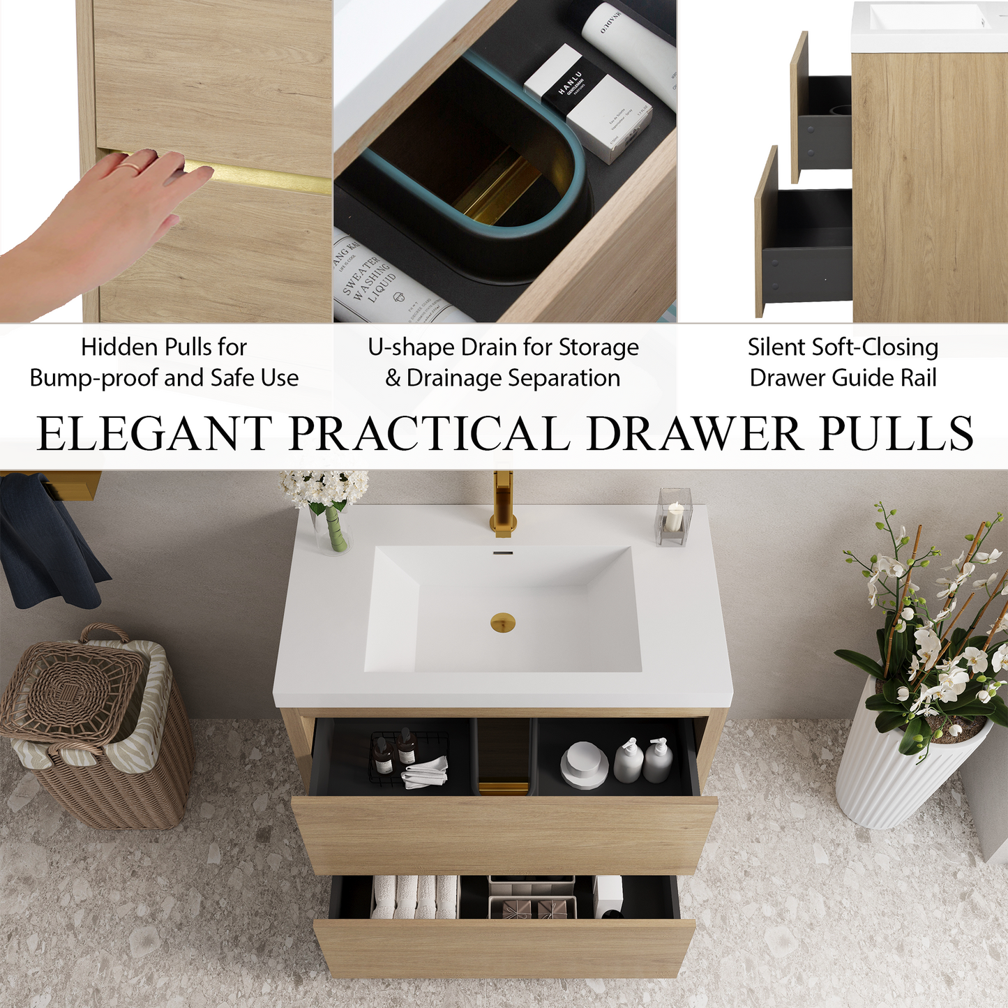 36" Aurelia - Freestanding Bathroom Vanity Natural Oak