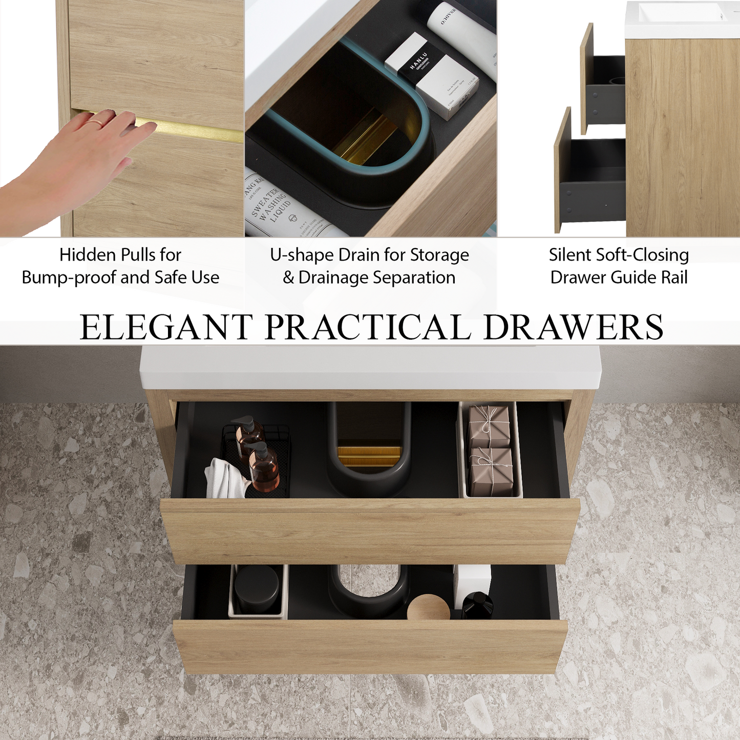 30" Aurelia - Floating Bathroom Vanity Natural Oak