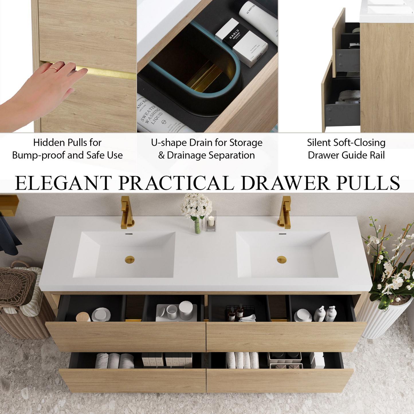 72" Aurelia - Freestanding Bathroom Vanity Natural Oak