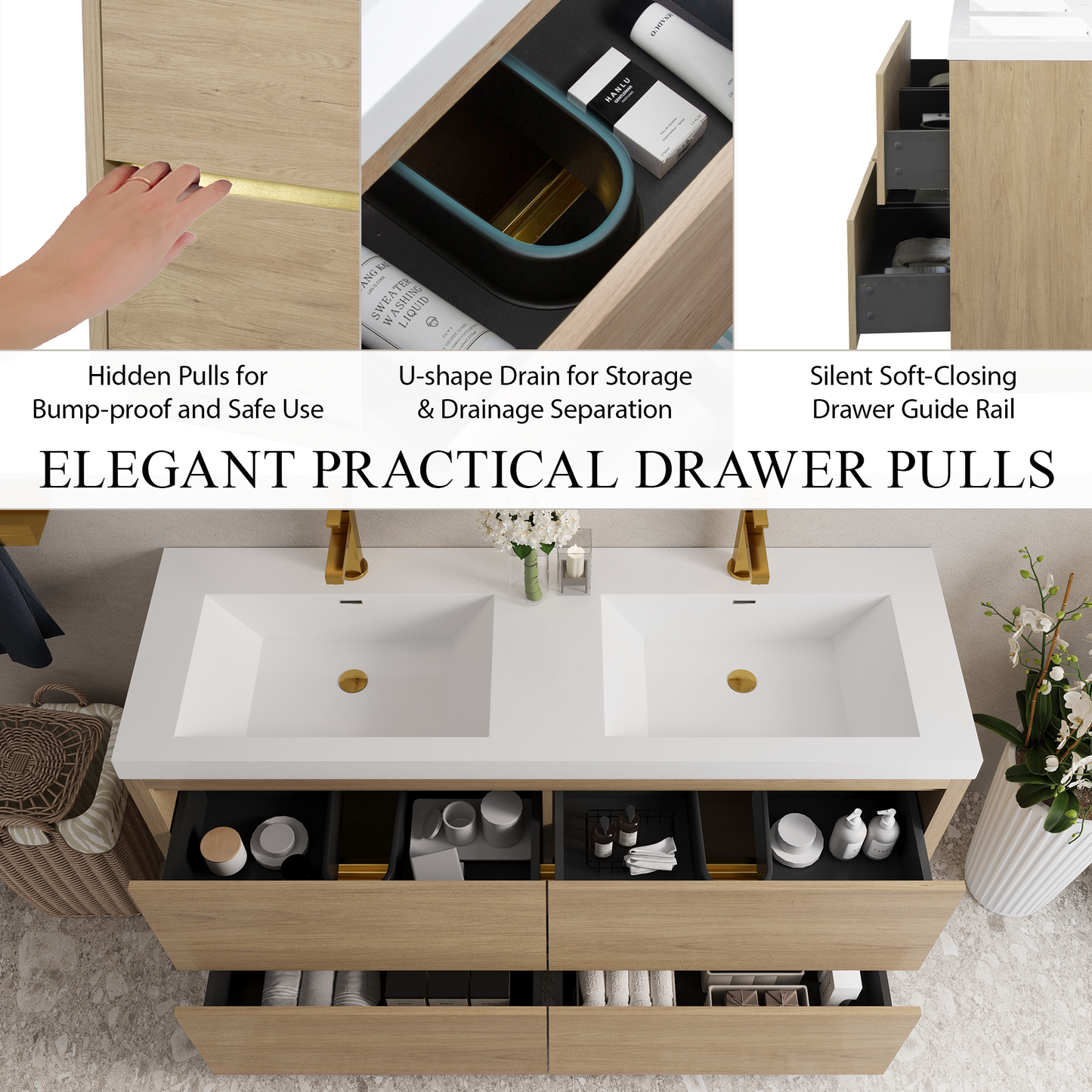 60" Aurelia - Freestanding Bathroom Vanity Natural Oak