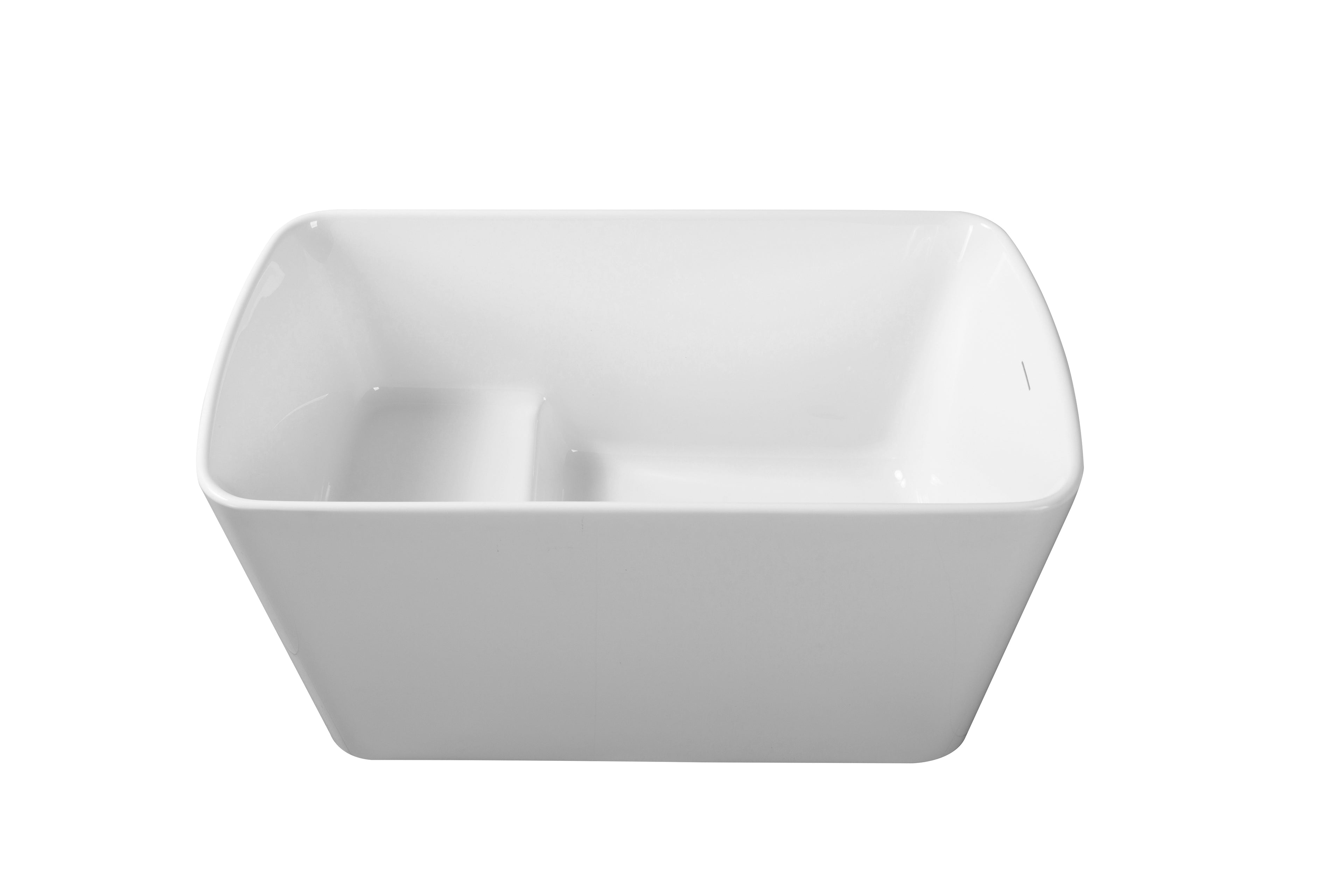 49" Acrylic Freestanding Japanese Soaking Tub, Square Sit-In Design, Chrome Overflow & Drain, Glossy White