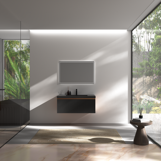 36" Liner - Floating Bathroom Vanity Smoked Walnut & lnk Black