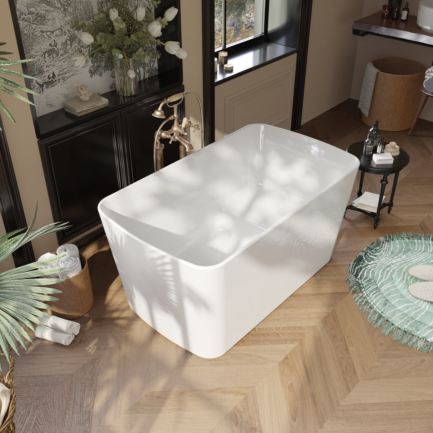49" Acrylic Freestanding Japanese Soaking Tub, Glossy White