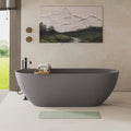 63" Freestanding Solid Surface Bathtub, Luxury Stone Resin Soaking Tub, Overflow & Drain, Matte Grey