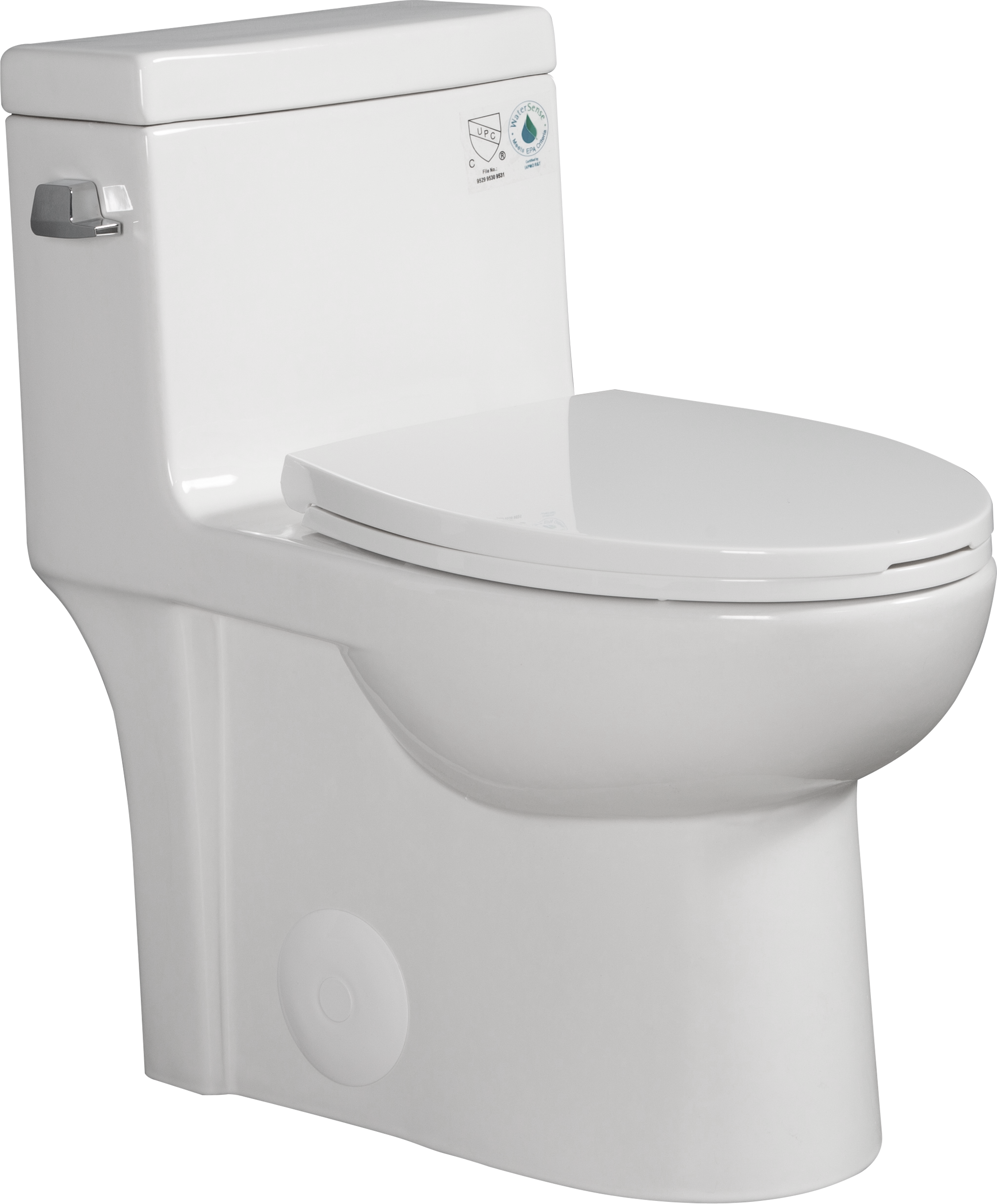 Ceramic One-Piece Toilet, 1.28 GPF Single-Flush, Comfort Height Elongated Bowl, Soft-Close Seat, Glossy White