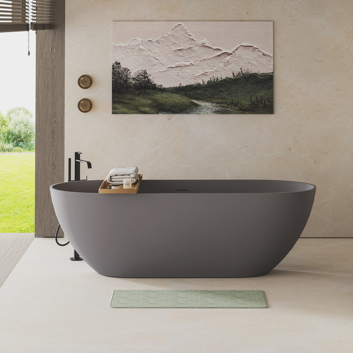 59" Freestanding Stone Resin Deep Soaking Bathtub S03-59
