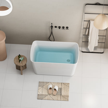 49" Acrylic Freestanding Japanese Soaking Bathtub, Glossy White/Black