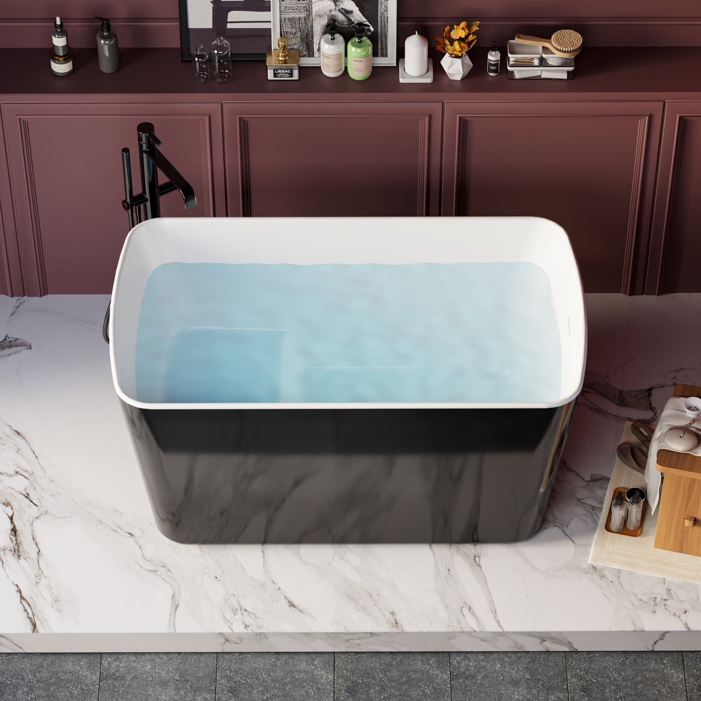 49" Acrylic Freestanding Japanese Soaking Tub, Glossy Black