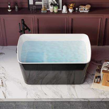 49" Acrylic Freestanding Japanese Soaking Tub, Glossy Black