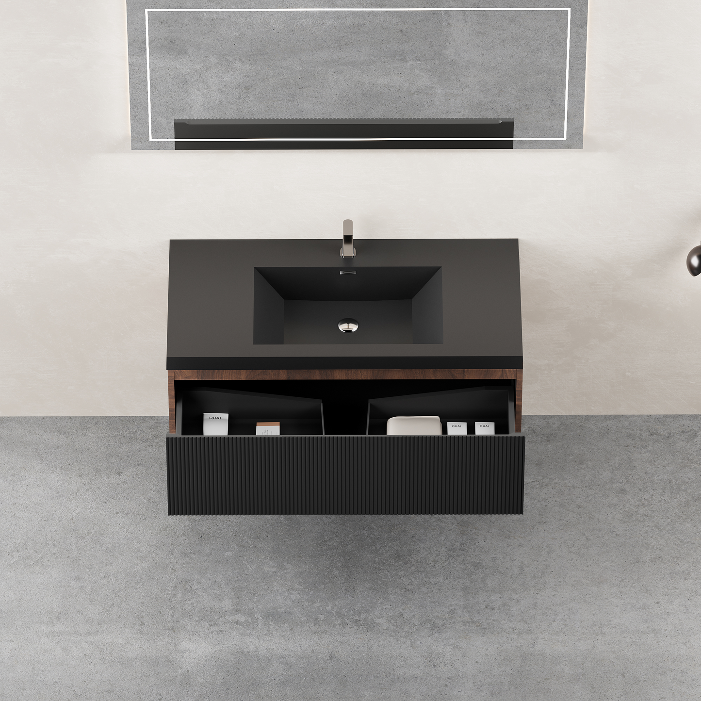 42" Liner - Floating Bathroom Vanity Smoked Walnut & lnk Black