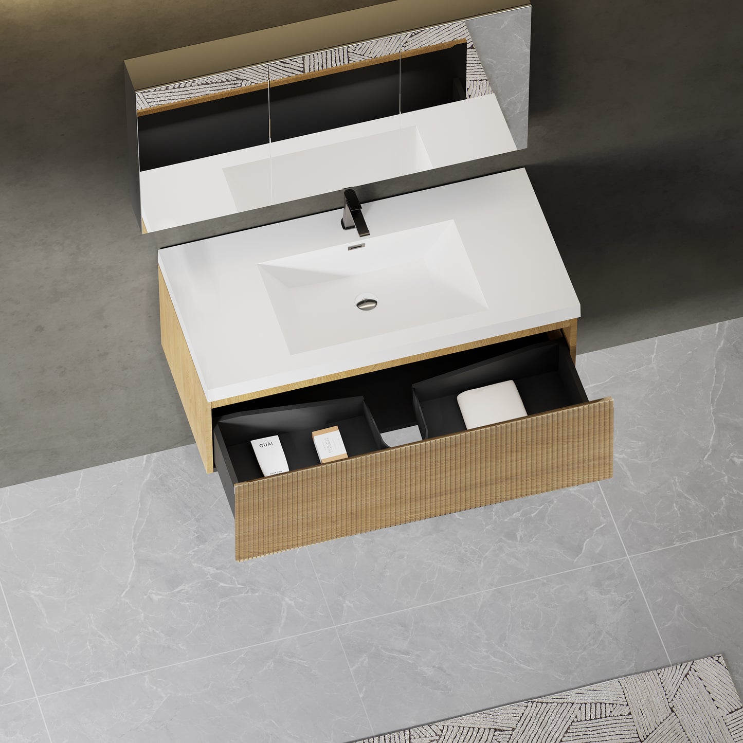 36" Liner - Floating Bathroom Vanity Natural Oak