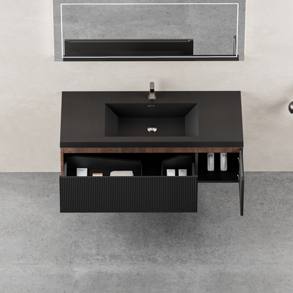 48" Liner - Floating Bathroom Vanity Smoked Walnut & lnk Black