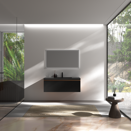 42" Liner - Floating Bathroom Vanity Smoked Walnut & lnk Black