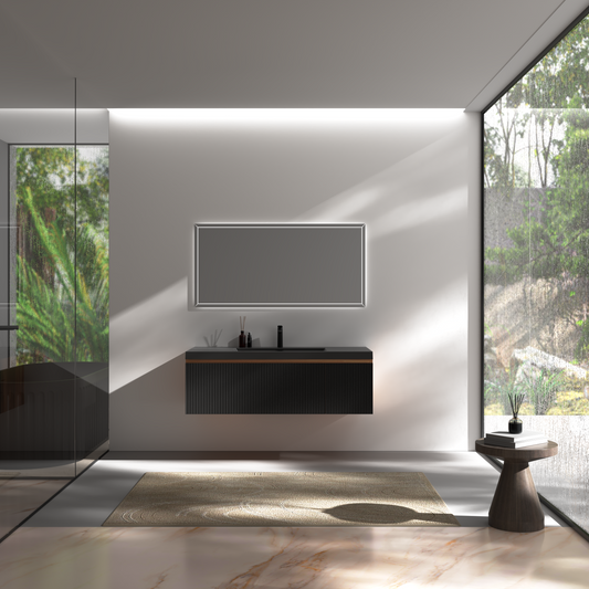 48" Liner - Floating Bathroom Vanity Smoked Walnut & lnk Black