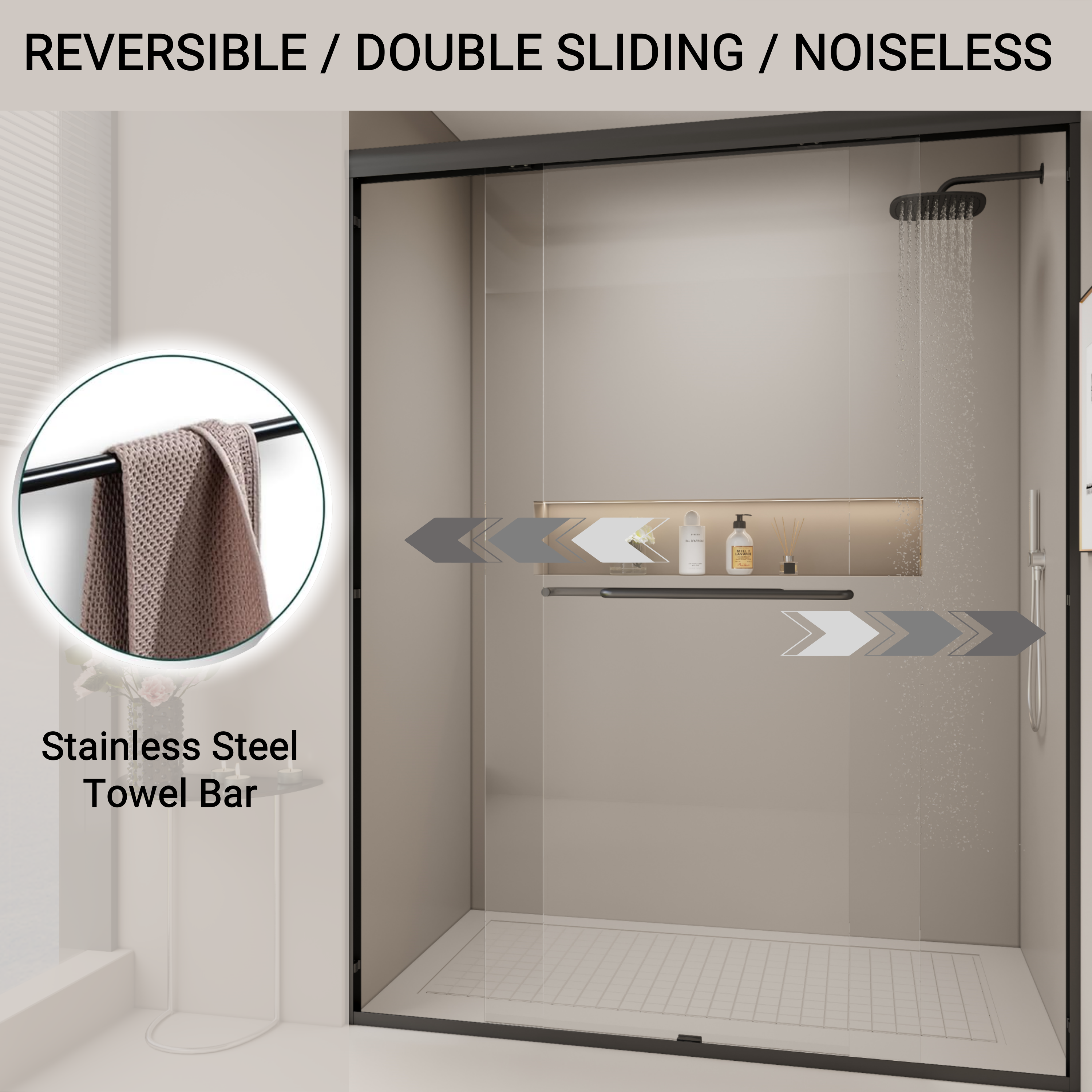 44–48" W x 72" H Double Sliding Shower Door, Semi-Frameless Bypass, 1/4" Tempered Glass, Matte Black