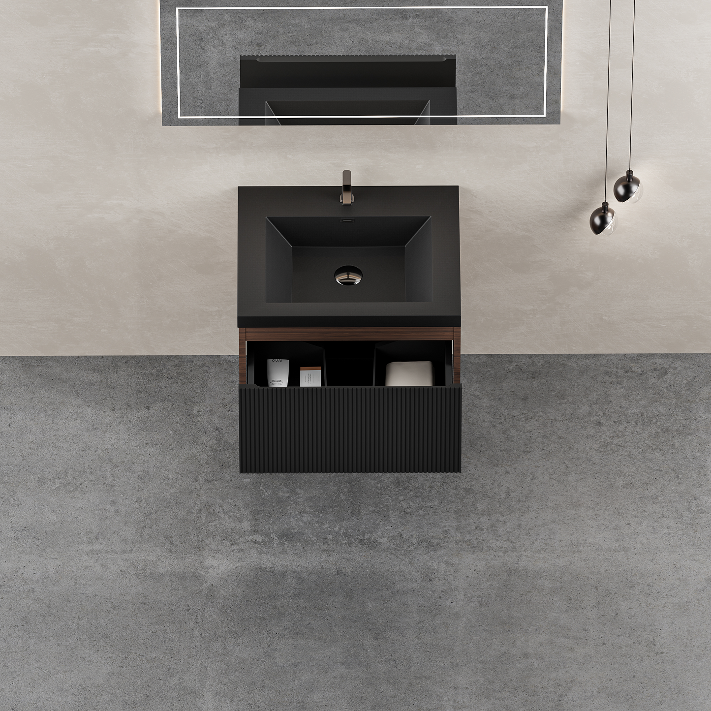 24" Liner - Floating Bathroom Vanity Smoked Walnut & lnk Black