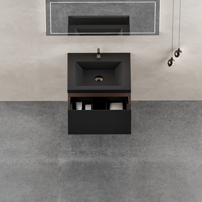 24" Liner - Floating Bathroom Vanity Smoked Walnut & lnk Black