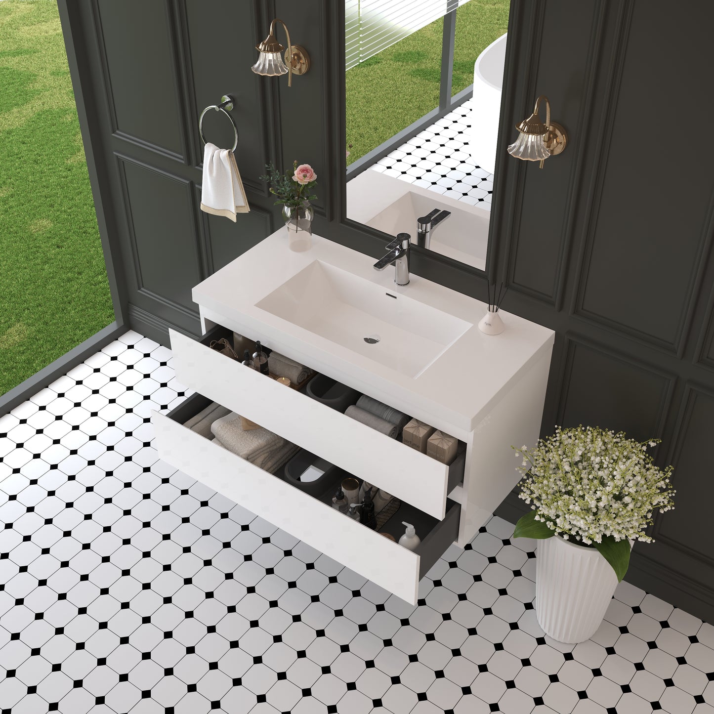42" Angela - Floating Bathroom Vanity Glossy White