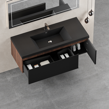 48" Liner - Floating Bathroom Vanity Smoked Walnut & lnk Black