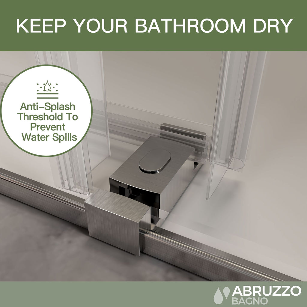 56–60" W x 76" H Frameless Soft-Close Single Sliding Shower Door, 1/4" Tempered Glass, Brushed Nickel